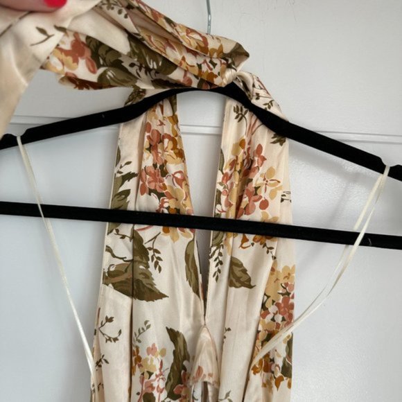 NWT Reformation Veria Maxi Silk Dress Sz 0 Bella Floral Wrap Halter Tie Neck - Picture 10 of 12